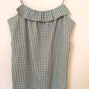 J. Crew Green Geometric Ruffle Neck Camisole Tank Top Size 8